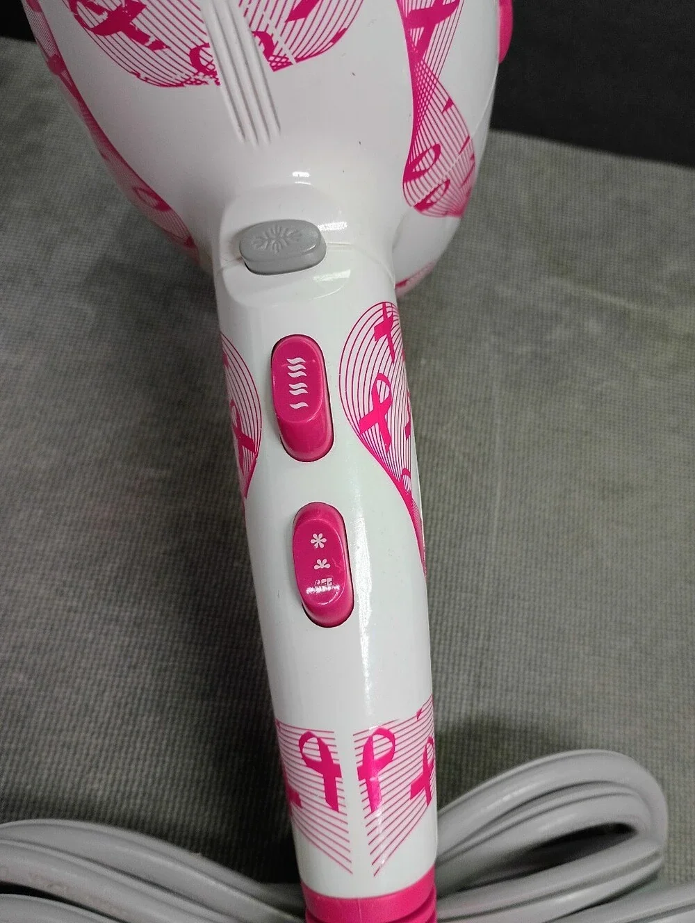 PowerLight By Bio Ionic 1875w Hair Dryer w/Diffuser White/Pink Ribbon